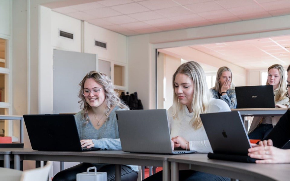 Studenten Office achter de laptop tijdens de les